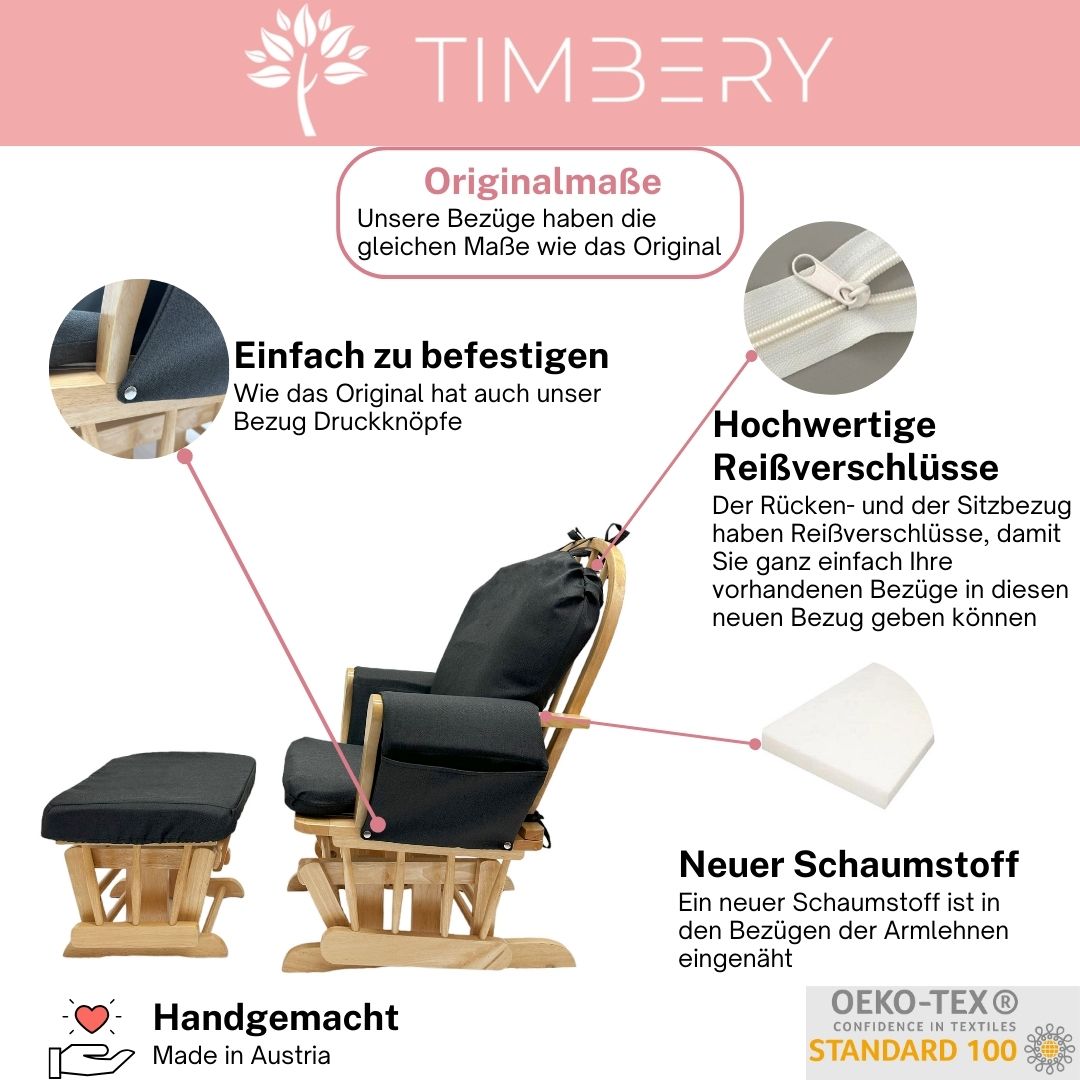 Vorteile Bezug "Crema" - Schwarz für Stillstuhl und Schaukelstuhl der Marken: Coraggio Forma | Mendler | Hauck