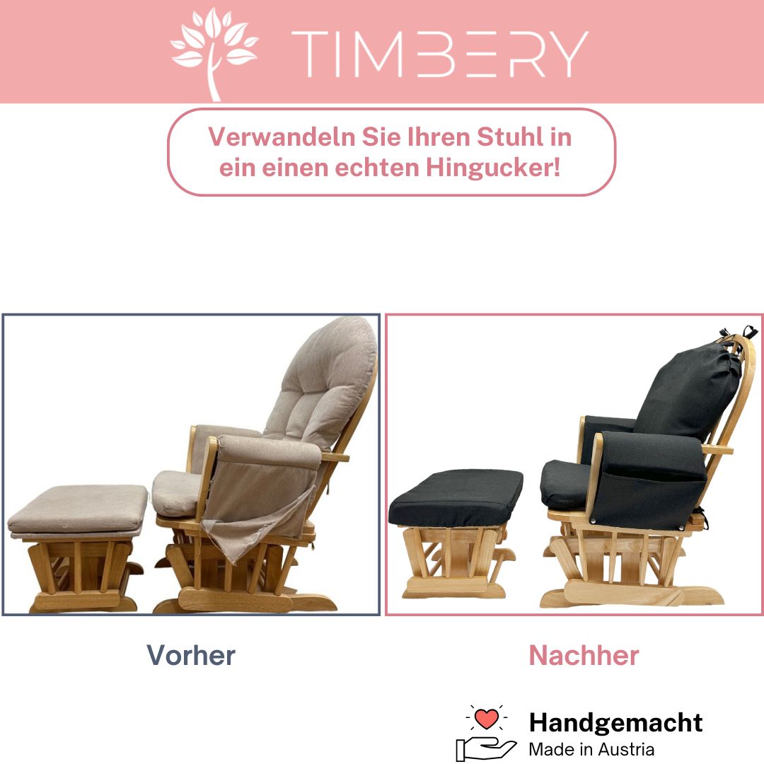 Vorher_Nachher Bezug "Crema" - Schwarz für Stillstuhl und Schaukelstuhl der Marken: Coraggio Forma | Mendler | Hauck