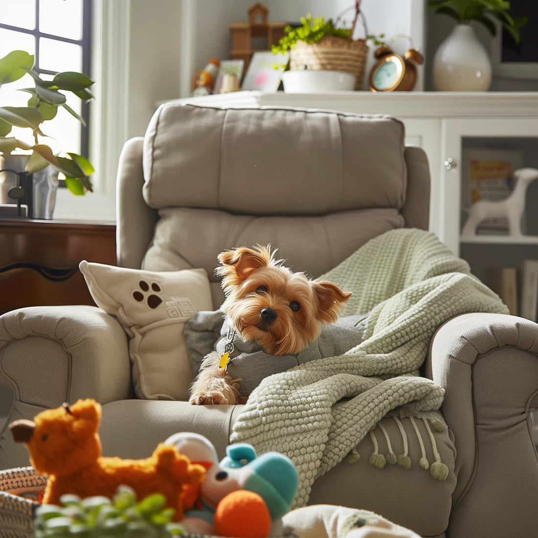 Hund liegt in einem Schaukelstuhl