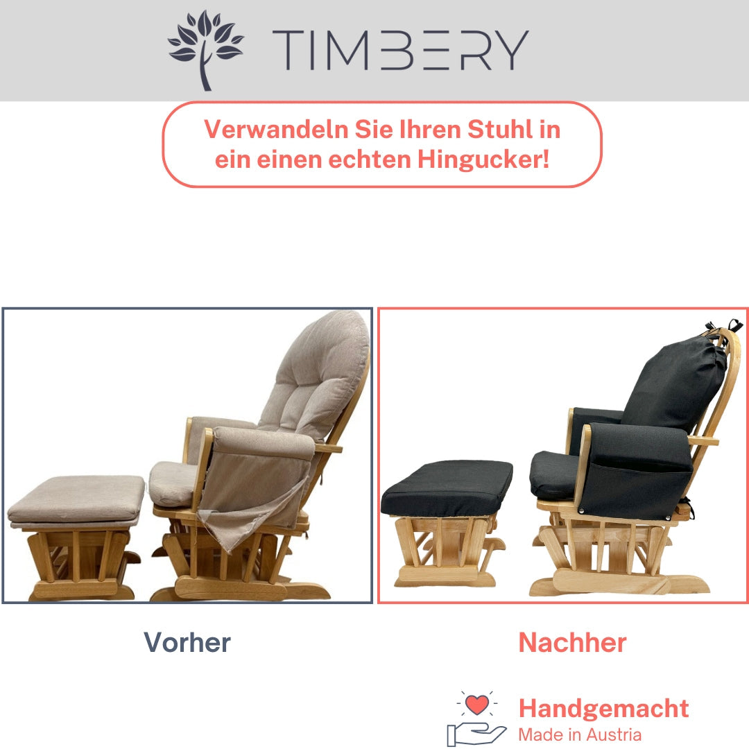 Vorher_Nachher Bezug "Crema" - Schwarz für Stillstuhl und Schaukelstuhl der Marken: Coraggio Forma | Mendler | Hauck